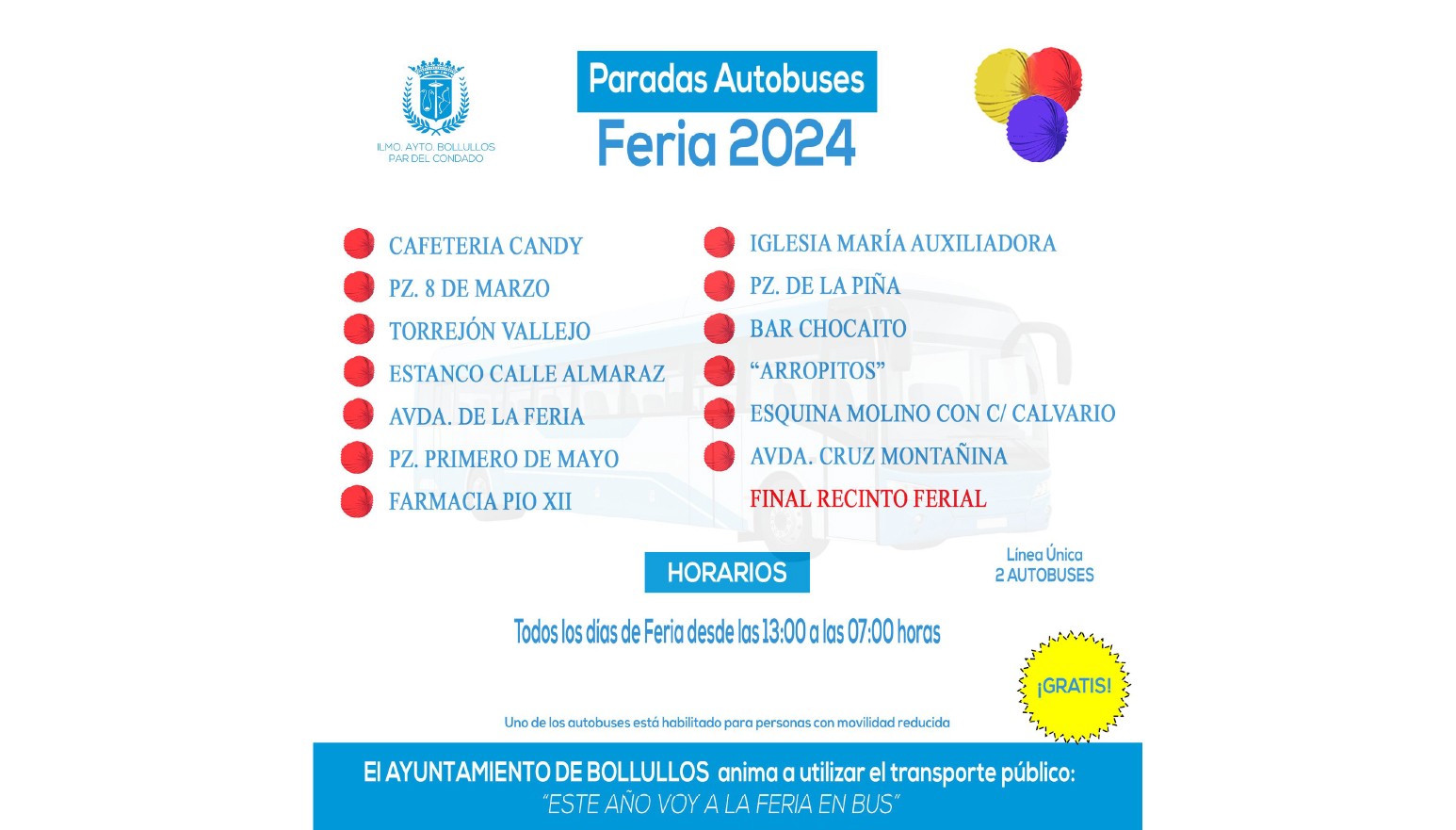 AUTOBUSES GRATUITOS Y ADAPTADOS A PERSONAS CON MOVILIDAD REDUCIDA PARA LA FERIA 2024