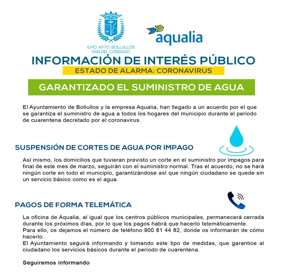 EL AYUNTAMIENTO GARANTIZA EL SUMINISTRO DE AGUA EN TODOS LOS HOGARES DE BOLLULLOS