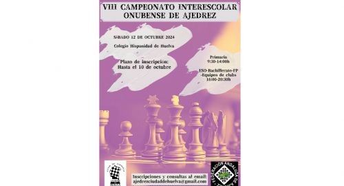 ABIERTO EL PLAZO DE INSCRIPCIÓN AL VIII CAMPEONATO INTERESCOLAR ONUBENSE DE AJEDREZ