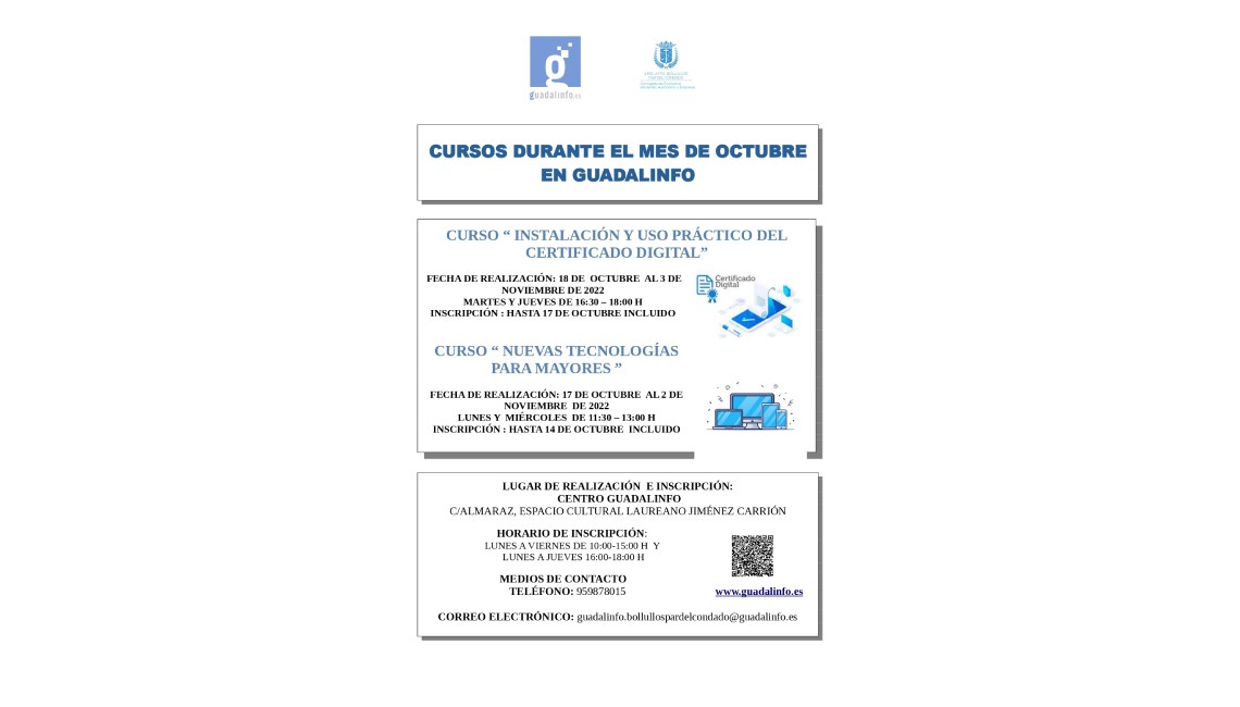 CURSOS DEL MES DE OCTUBRE EN GUADALINFO