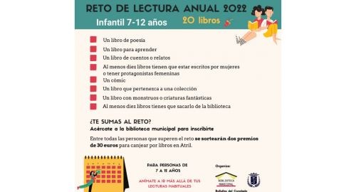 LA BIBLIOTECA PÚBLICA MUNICIPAL AMPLIA EL RETO DE LECTURA ANUAL A PERSONAS DE 7 A 12 AÑOS.