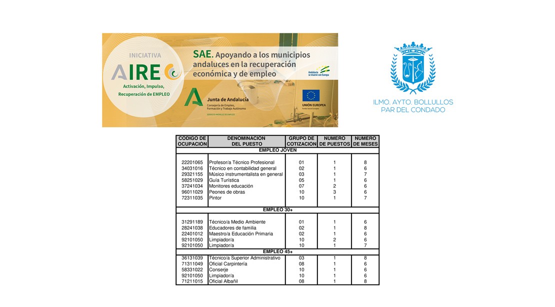 OCUPACIONES SOLICITADAS POR EL AYUNTAMIENTO EN EL PROGRAMA DE EMPLEO "INICIATIVA AIRE"