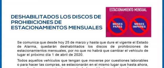 DESHABILITADOS LOS DISCOS DE PROHIBICIONES DE ESTACIONAMIENTOS MENSUALES